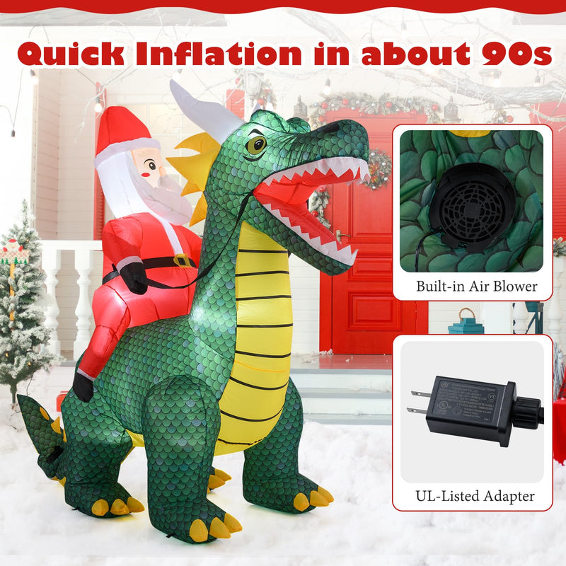 Load image into Gallery viewer, Goplus 6.7 FT Inflatable Christmas Santa Claus Riding Dinosaur Decoration with Lights Stakes