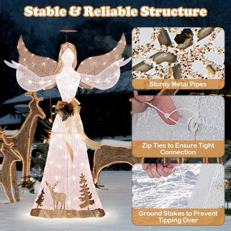 Load image into Gallery viewer, Goplus Pre-lit 3D Glittered Angel with 100 Warm White Lights Halo Bow Ground Stakes