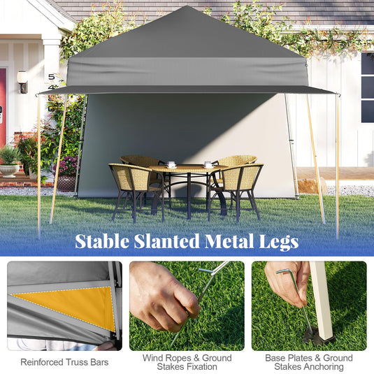 Goplus 9.2x14 FT Pop Up Canopy with 2 Sidewalls Easy Up Outdoor UPF50+ Patio Canopy w/Adjustable Slant Legs
