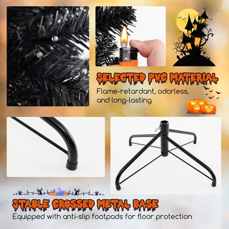 Load image into Gallery viewer, Goplus 6/7/8 FT Pre-Lit Black Halloween Tree, Artificial Hinged Christmas Tree with 280/380/500 Orange & Purple LED Lights