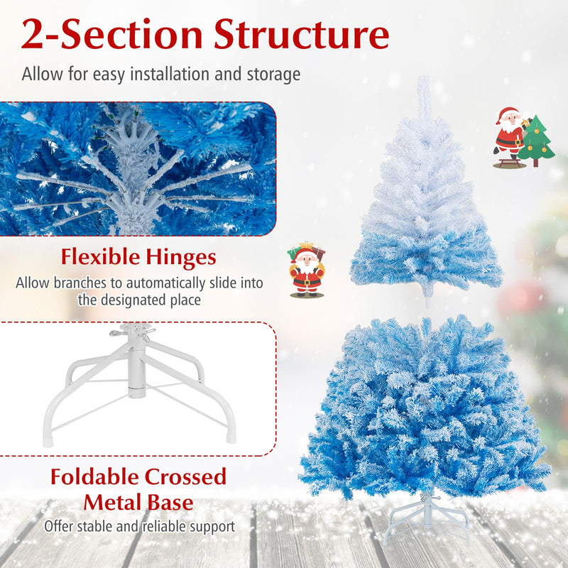 Load image into Gallery viewer, Goplus Snow Flocked Christmas Tree with Lush Branch Tips & Foldable Metal Stan ( Blue Gradient & White )