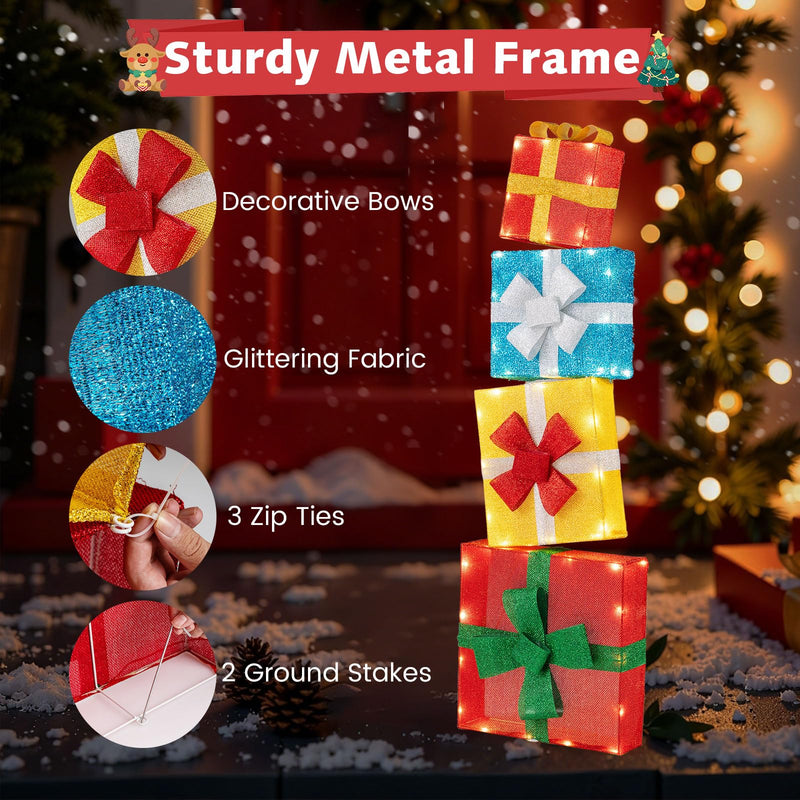 Load image into Gallery viewer, Goplus 4 Ft Lighted Gift Boxes Stackable, Pre-lit Xmas Boxes Decoration w/LED Lights