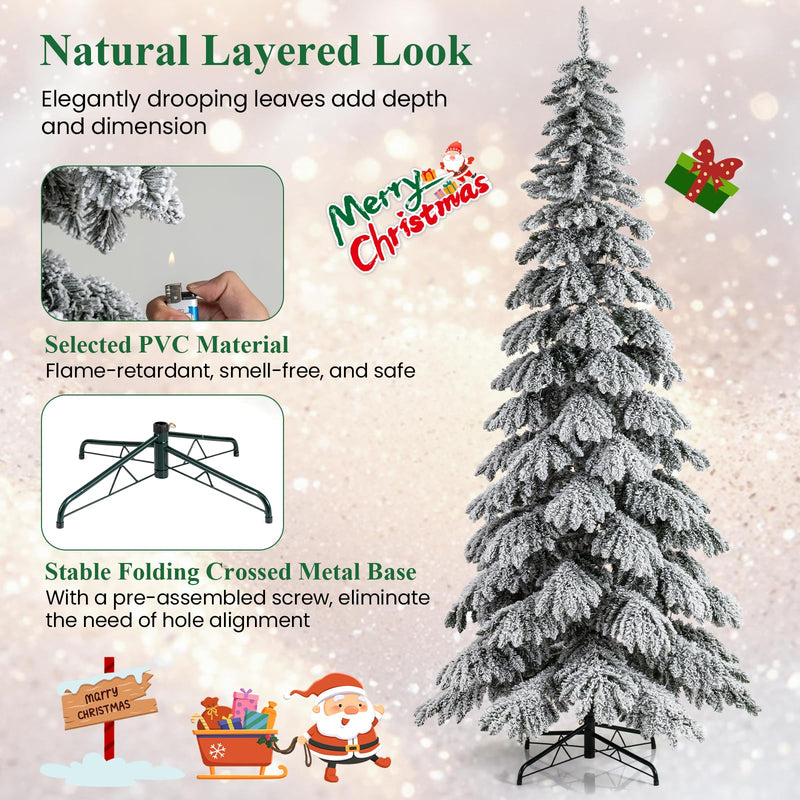 Load image into Gallery viewer, Goplus 9 FT Pre-Lit Snow Flocked Drooping Christmas Tree with Quick Power Connectors