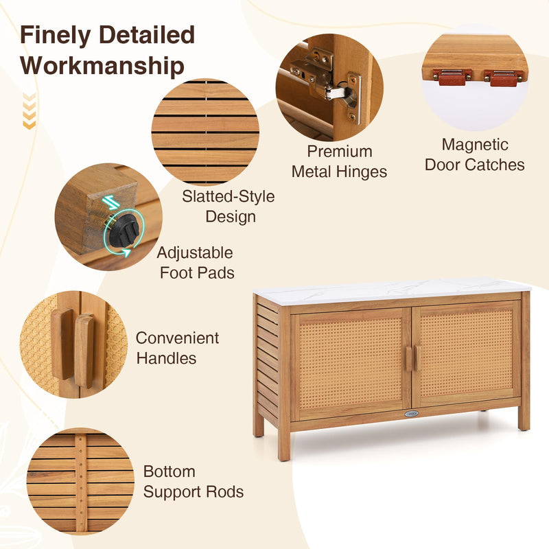 Load image into Gallery viewer, Goplus Outdoor Acacia Wood Storage Cabinet Outside Tool Cabinet with Fax Marble Top