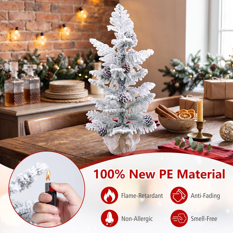 Load image into Gallery viewer, Goplus 3ft Tabletop Snow Flocked Christmas Tree | Mini Xmas Tree with 25 Cypress PE Leaves
