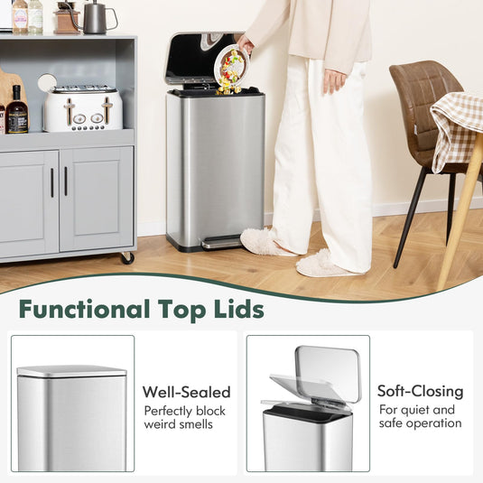 Goplus Step Trash Can Combo Set, 10.6 Gal/40 L and 1.6 Gal/6 L Stainless Steel Waste Bin