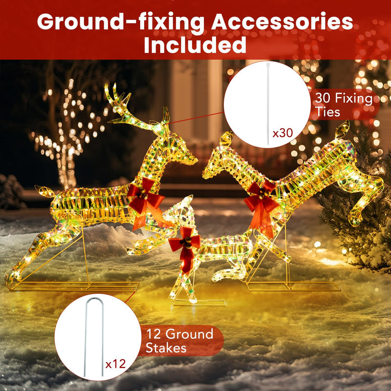Load image into Gallery viewer, Goplus Christmas Lighted Reindeer, Set of 3 Reindeer Decorations with LED Lights and Red Bows