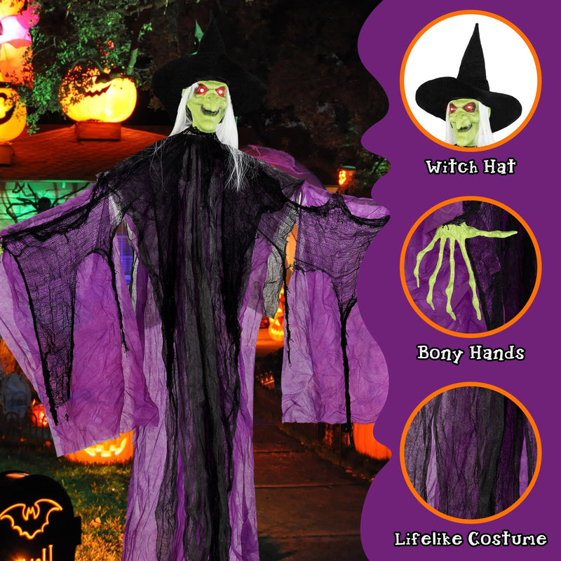 Load image into Gallery viewer, Goplus 7.2 FT Halloween Animatronic Witch, Animated Standing Poseable Figure with Light up Eyes