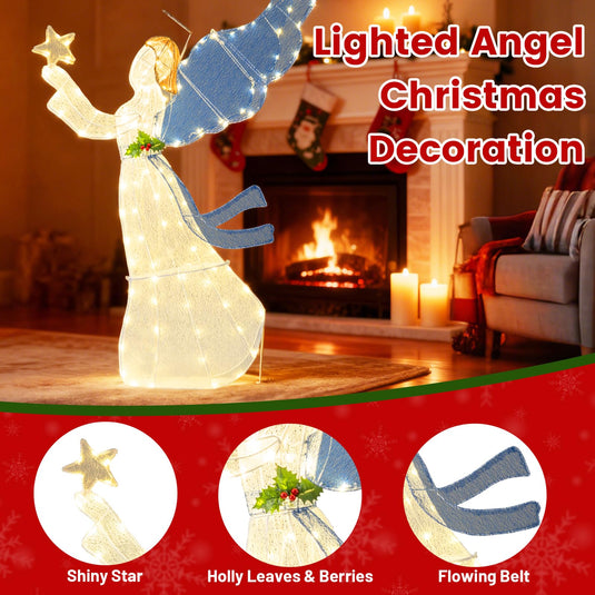 Goplus 5 Ft Lighted Christmas Angel with Star Halo Spreading Wings