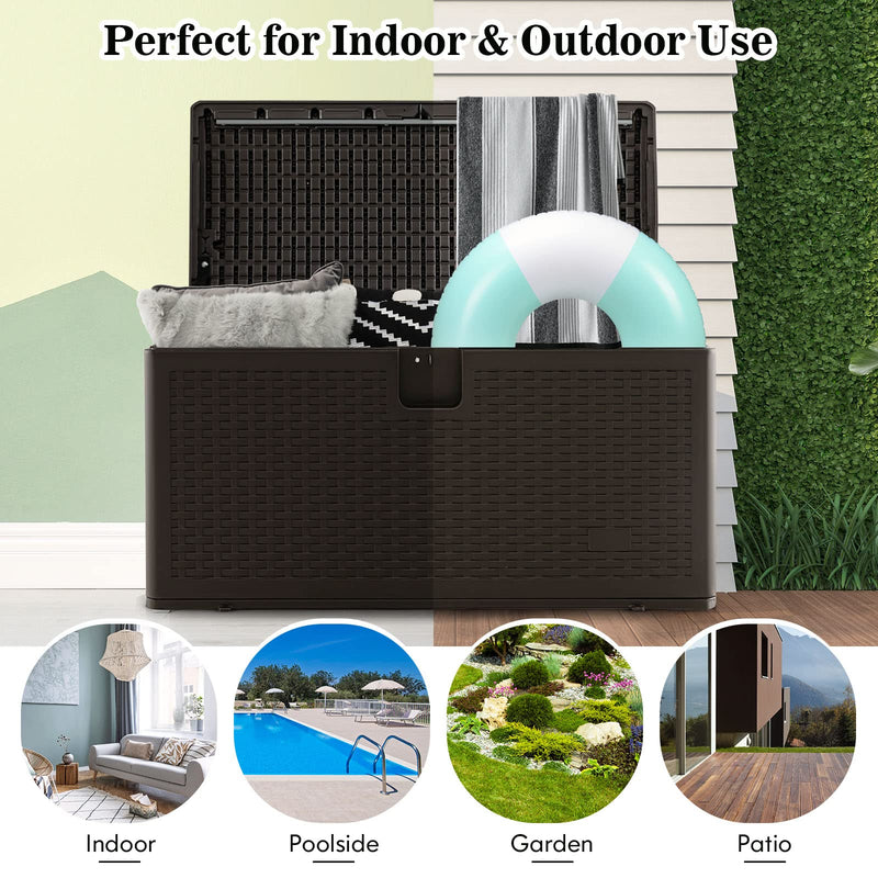 Load image into Gallery viewer, Goplus Outdoor Storage Box, 31 73 100 Gallon Waterproof Resin Patio Storage Box with Lockable Lid, Side Handle for Pillows, Cushions