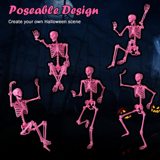 Goplus 5.5 FT Halloween Pink Skeleton Life-Size Poseable Skeleton with Movable Joints