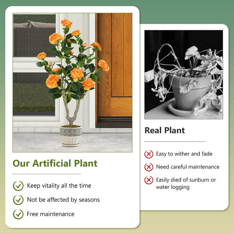 Load image into Gallery viewer, Goplus 36’’ Artificial Camellia Tree Faux Floral Plant Blooming Tree in Nursery Pot