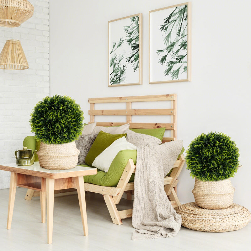 Load image into Gallery viewer, Goplus 2 PCS 18 Inch Artificial Cedar Topiary Ball, Round Faux Cypress Balls Outdoor, Fake Plant Sphere