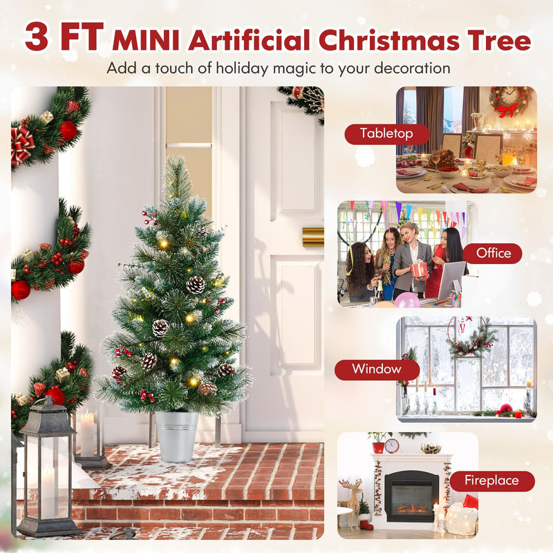 Load image into Gallery viewer, Goplus 3ft Pre-Lit Mini Tabletop Christmas Tree with 20 Warm White LED Lights, 8 Modes, Timer, 81 PVC & Pine Needles
