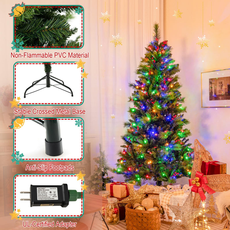 Load image into Gallery viewer, Goplus Pre-Lit Artificial Christmas Tree, Hinged Xmas Tree with 670 PVC & Pine Needles Branch Tips