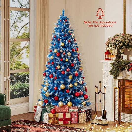 Goplus Blue Hinged Xmas Tree with Frosted PVC Branch Tips & Warm White LED Lights