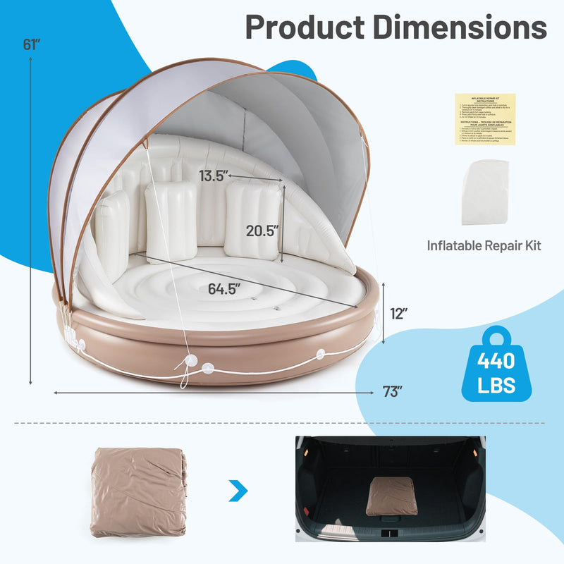 Load image into Gallery viewer, Goplus 73” Tanning Pool Lounger Float with Retractable & Removable Canopy