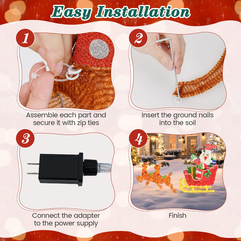 Load image into Gallery viewer, Goplus Lighted Christmas Santa Claus with Reindeer, Santa on Sleigh Decoration w/LED Lights