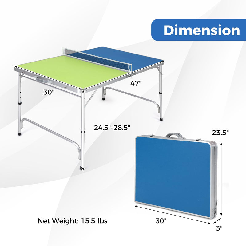 Load image into Gallery viewer, Goplus Foldable Ping Pong Table, 100% Preassembled, Table Tennis Table with Net, 2 Paddles( Blue&Green-47'' )