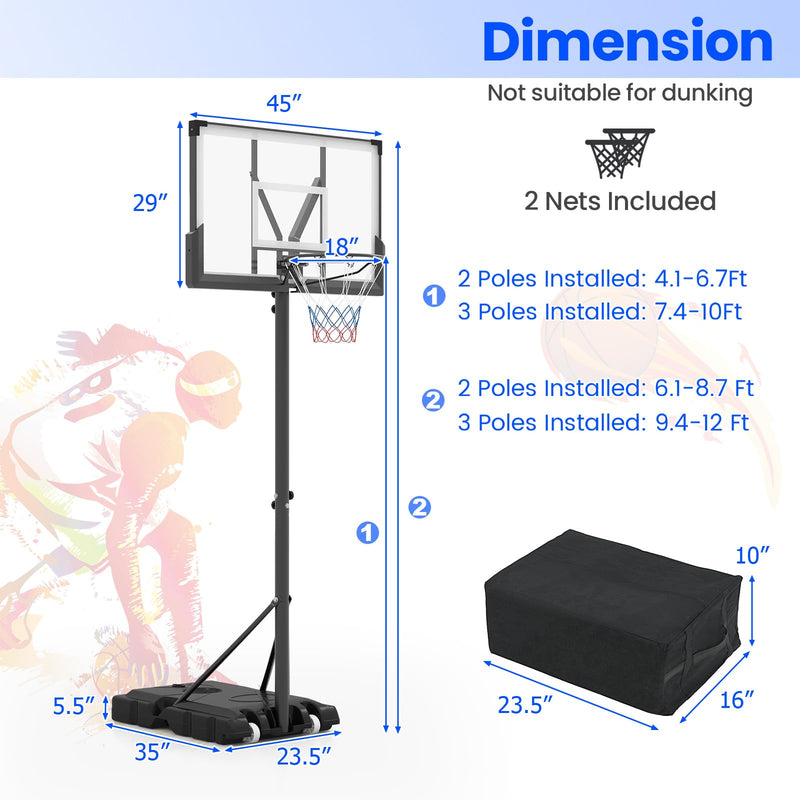 Load image into Gallery viewer, Goplus Basketball Hoop Outdoor, 4.1-10 FT Height Adjustable Basketball Goal System with 45 Inch Shatterproof PC Backboard