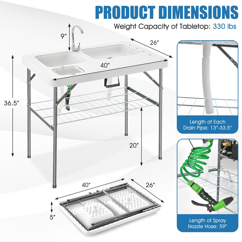 Load image into Gallery viewer, Goplus 40" Folding Fish Cleaning Table with Dual Water Basins