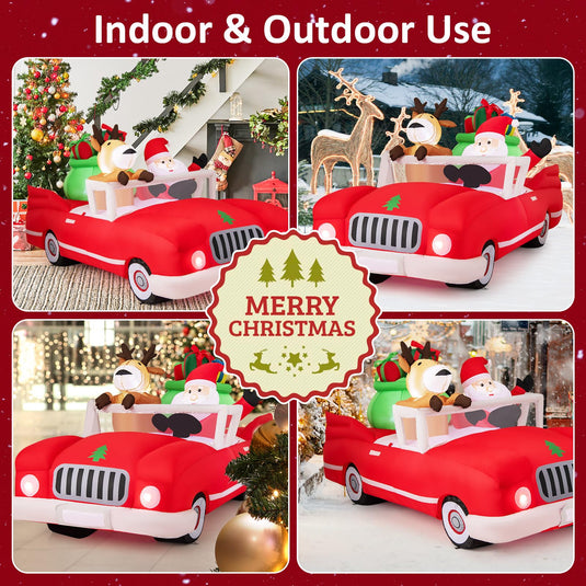 Goplus 7.7 FT Long Lighted Xmas Inflatable Santa Claus & Reindeer Driving Red Car Gift Boxes