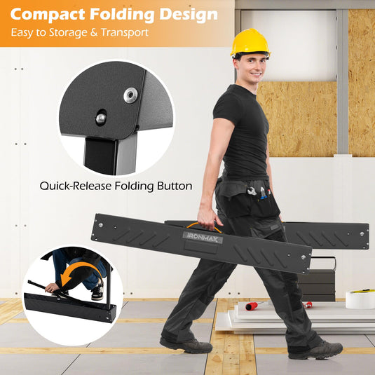 Goplus Saw Horses 2-Pack Folding, 2200 LBS Heavy-Duty Metal Saw Horses w/ 2 x 4 Brackets