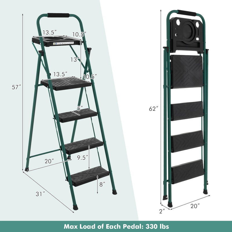 Load image into Gallery viewer, Goplus Folding Step Ladder, 4-Step Ladder w/Tool Tray, Non-Slip Footpads & Pedals