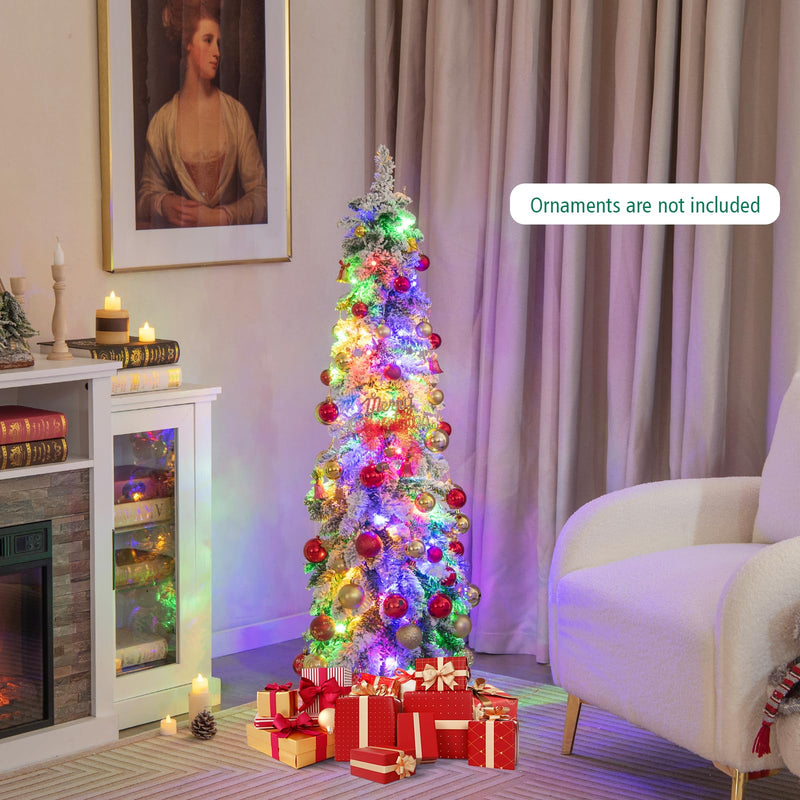 Load image into Gallery viewer, Goplus Pre-Lit Flocked Pencil Christmas Tree Artificial Slim Xmas Tree
