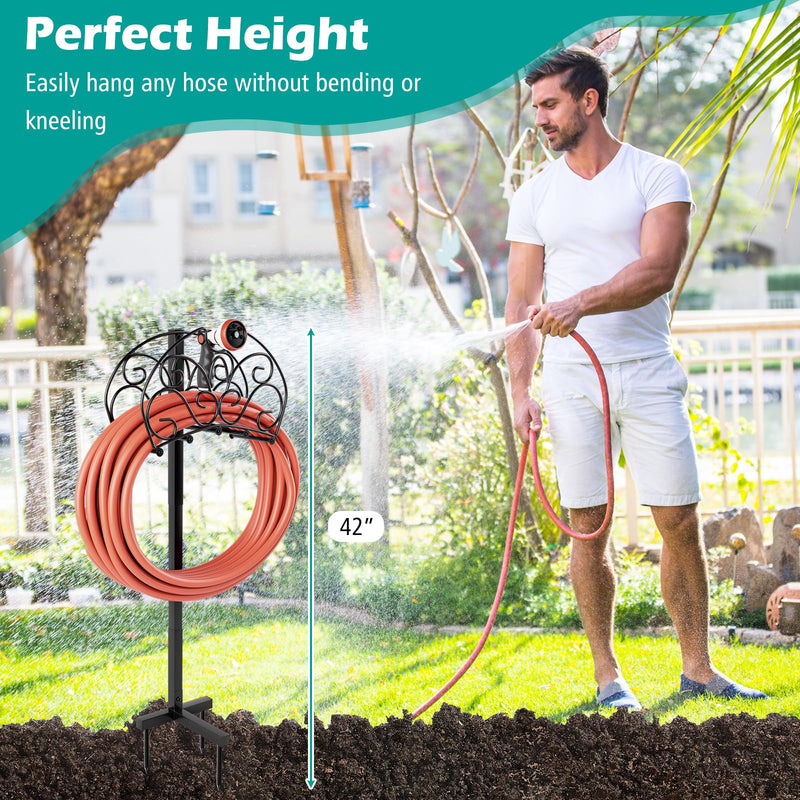 Load image into Gallery viewer, Goplus Garden Hose Holder, Detachable Metal Hose Stand Rack with 3 Anchor Points