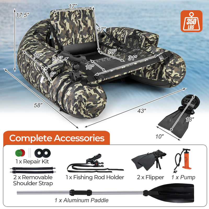 Load image into Gallery viewer, Goplus Inflatable Float Tube, Fishing Belly Boat with Fish Ruler, Pump, Storage Bag