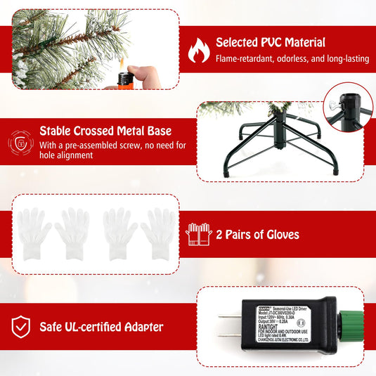 Goplus 6ft / 7.5ft / 9ft Pre-Lit Artificial Christmas Tree with 360° Quick Power Connector