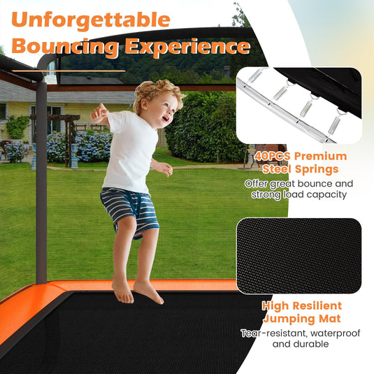 Goplus 6FT Kids Trampoline with Swing, ASTM Approved Rectangle Recreational Trampoline w/Enclosure Safety Net
