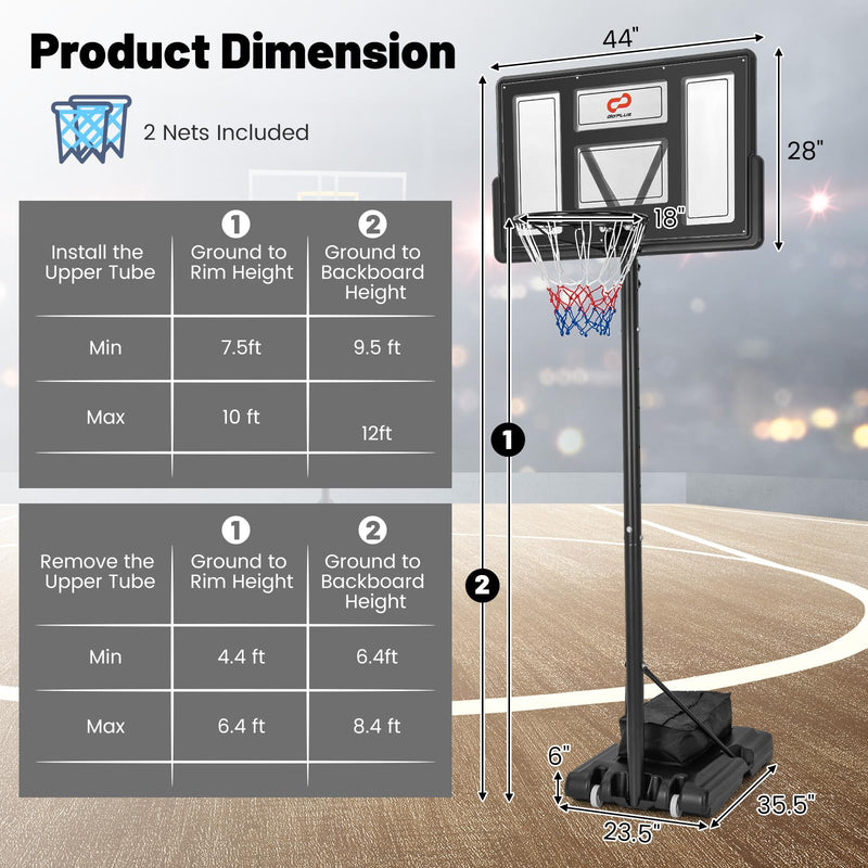 Load image into Gallery viewer, Goplus 4.4-10 ft Adjustable Basketball Hoop Outdoor w/ 44" Shatterproof Backboard & Weight Bag