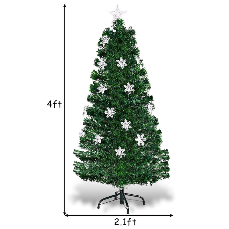 Load image into Gallery viewer, Goplus 4ft Pre-Lit Fiber Optic Christmas Tree Artificial Xmas Full Tree with Colorful Snowflake LED Lights