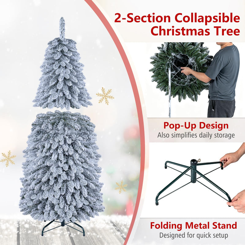 Load image into Gallery viewer, Goplus 6ft/7ft Pop Up Snow Flocked Christmas Tree | Easy Setup for Small Space Porch Corner