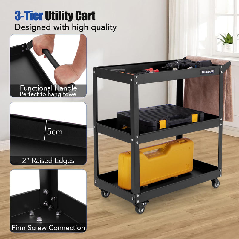 Load image into Gallery viewer, Goplus 3-Tier Utility Cart, Heavy Duty Commercial Service Tool Cart w/3 Spacious Shelves