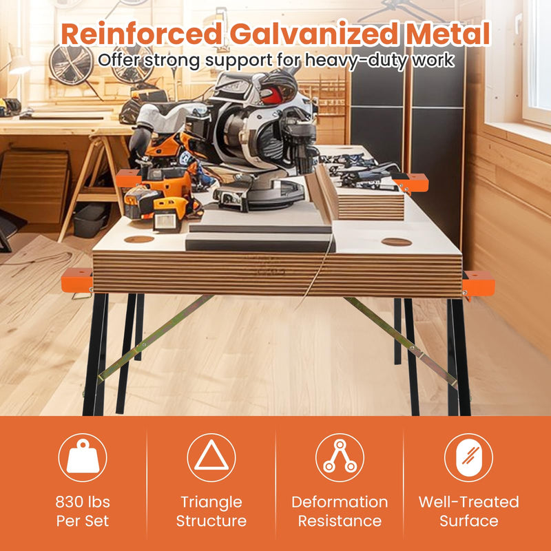 Load image into Gallery viewer, Goplus Saw Horses 2 Pack Portable Heavy-Duty Galvanized Metal Power Tool Stand