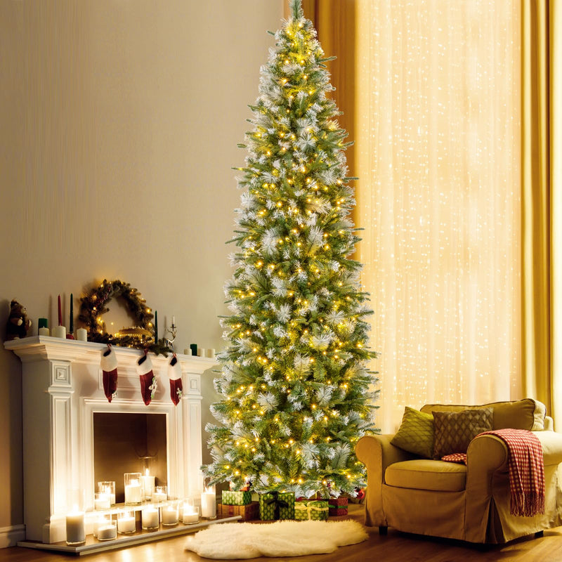Load image into Gallery viewer, Goplus 6ft / 7.5ft / 9ft Pre-Lit Pencil Christmas Tree with Flocked Frosted Tips & LED Lights