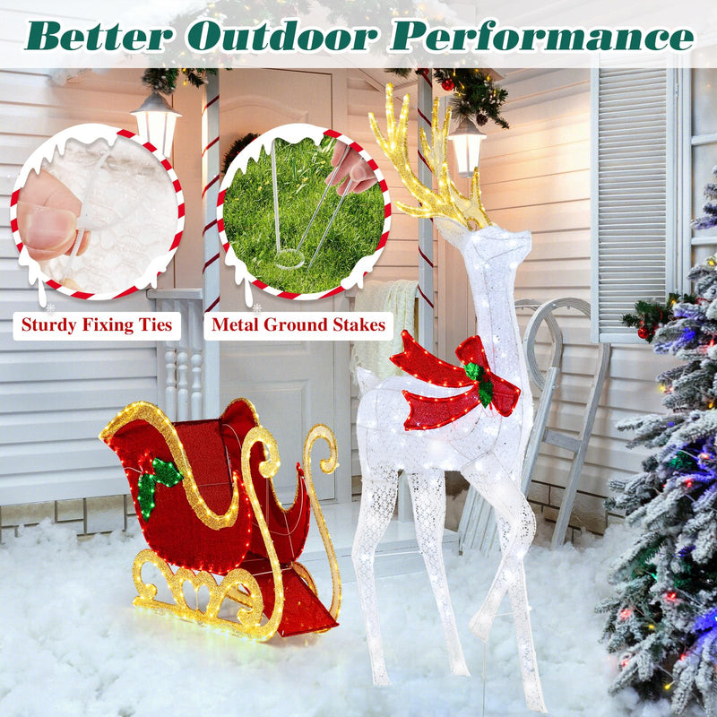 Load image into Gallery viewer, Goplus Lighted Christmas Reindeer & Sleigh Set, Light-up Xmas Decorations with 462 LED Lights