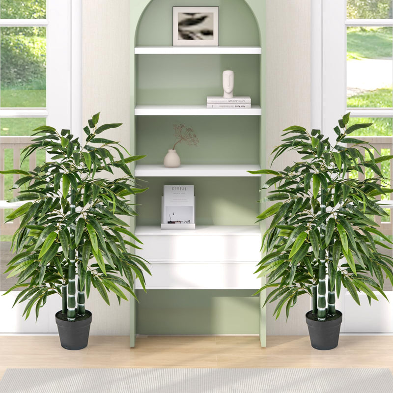 Load image into Gallery viewer, Goplus Artificial Bamboo Tree, 50" Tall Set of 2 Fake Bamboo Plant with 3 PE Bamboo Trunk & Flush Leaves