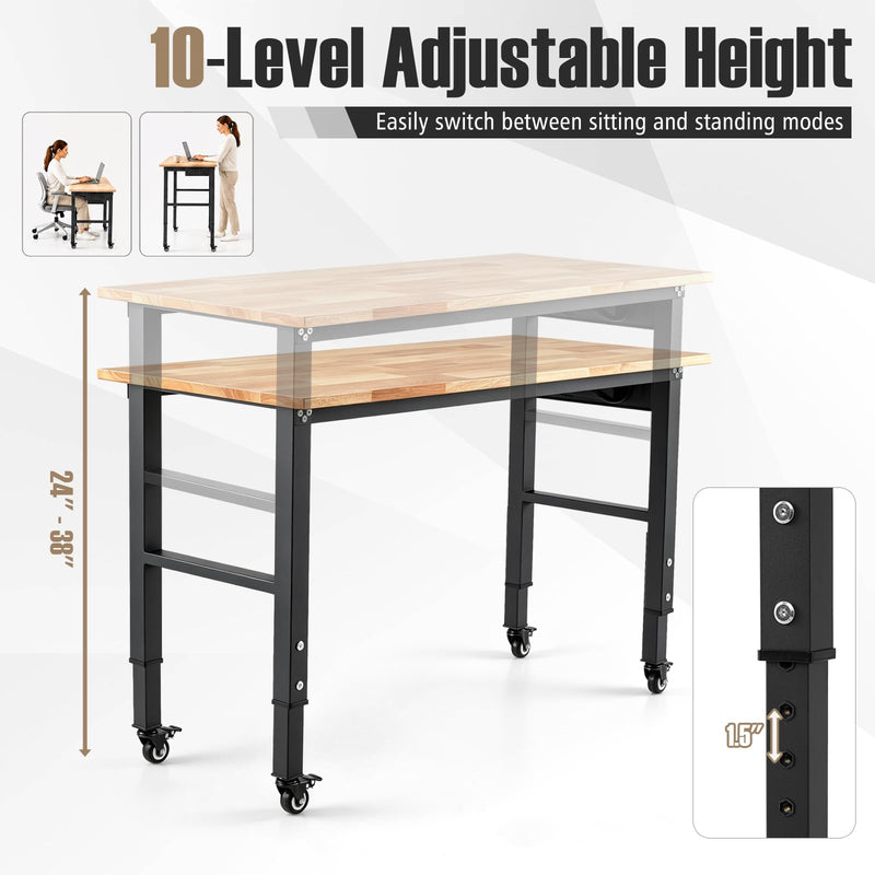 Load image into Gallery viewer, Goplus 46 Inch Adjustable Height Workbench with Power Outlets and Wheels