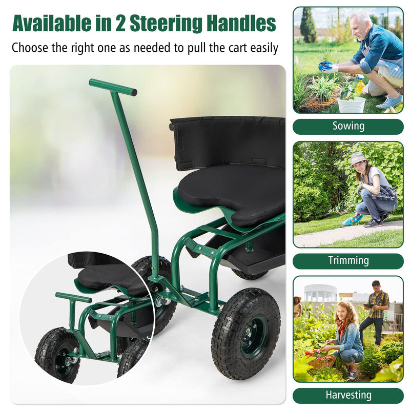 Load image into Gallery viewer, Goplus Rolling Garden Cart, Garden Scooter with Seat & Tool Storage, Outdoor Gardening Workseat