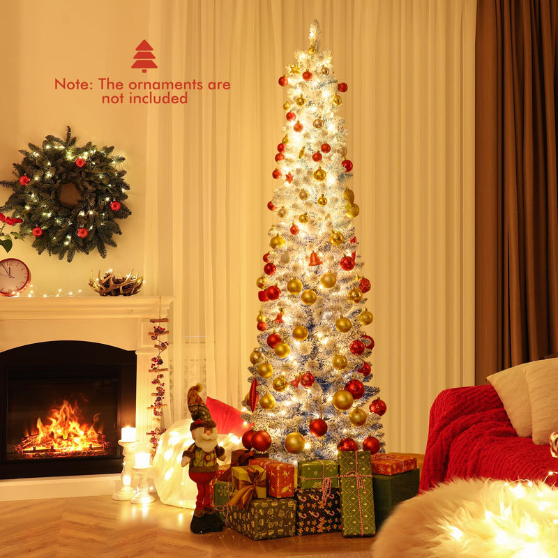 Load image into Gallery viewer, Goplus 6FT / 7FT Blue Gradient Snow Flocked Christmas Tree with Warm White LED Lights