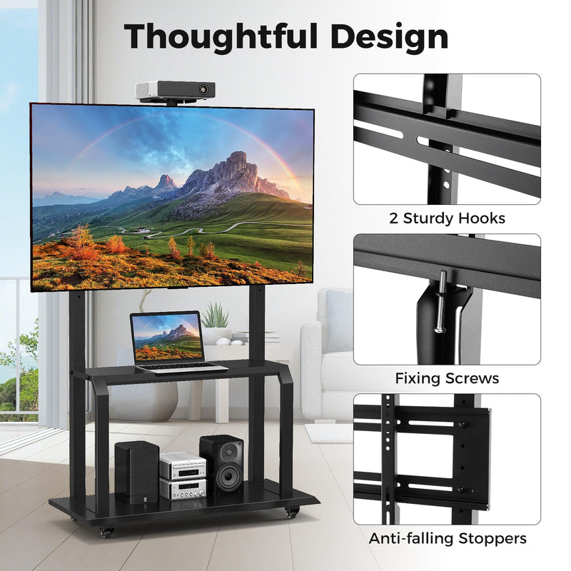 Load image into Gallery viewer, Goplus Mobile TV Stand, Rolling TV Cart with Camera Shelf & AV Shelves
