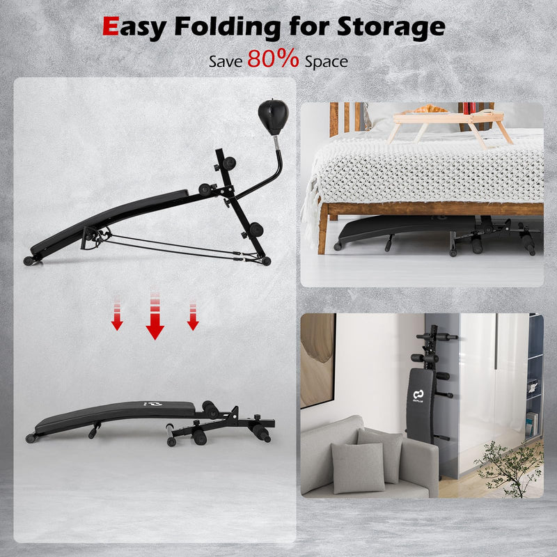 Load image into Gallery viewer, Goplus Adjustable Decline Sit Up Bench for Exercise, Foldable Curved Slant Bench