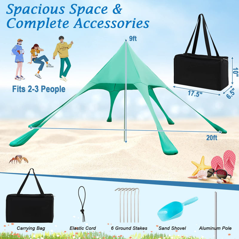 Load image into Gallery viewer, Goplus Beach Canopy, 20 x 20 FT Beach Shade with UPF50+ Sun Protection, Carrying Bag, Sand Shovel, Aluminum Pole, 6 Ground Stake