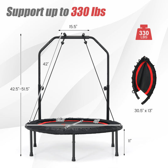40'' Folding Fitness Trampoline, Portable Mini Exercise Rebounder