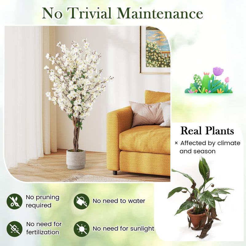 Load image into Gallery viewer, Goplus 47” Faux Plum Blossom Plant with White Fabric Flower