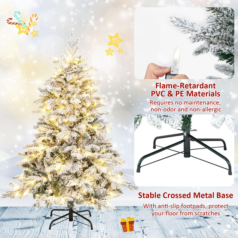 Load image into Gallery viewer, Goplus Pre-Lit Snow Flocked Christmas Tree, Artificial Hinged Xmas Tree with Branch Tips, PE & PVC Mixed Leaves